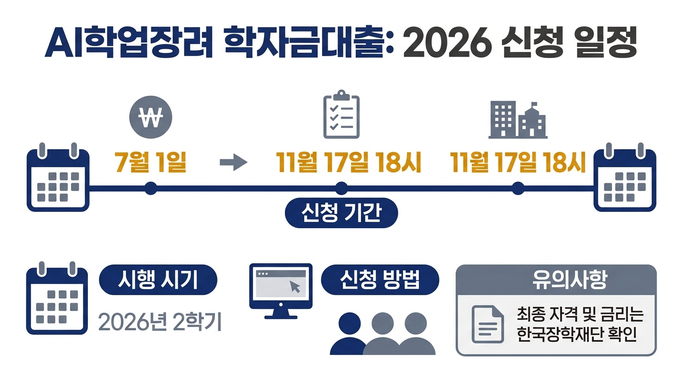 AI학업장려 학자금대출 2026 신청 일정 — 7월 1일 개시부터 11월 17일 18시 마감까지의 신청 기간 타임라인