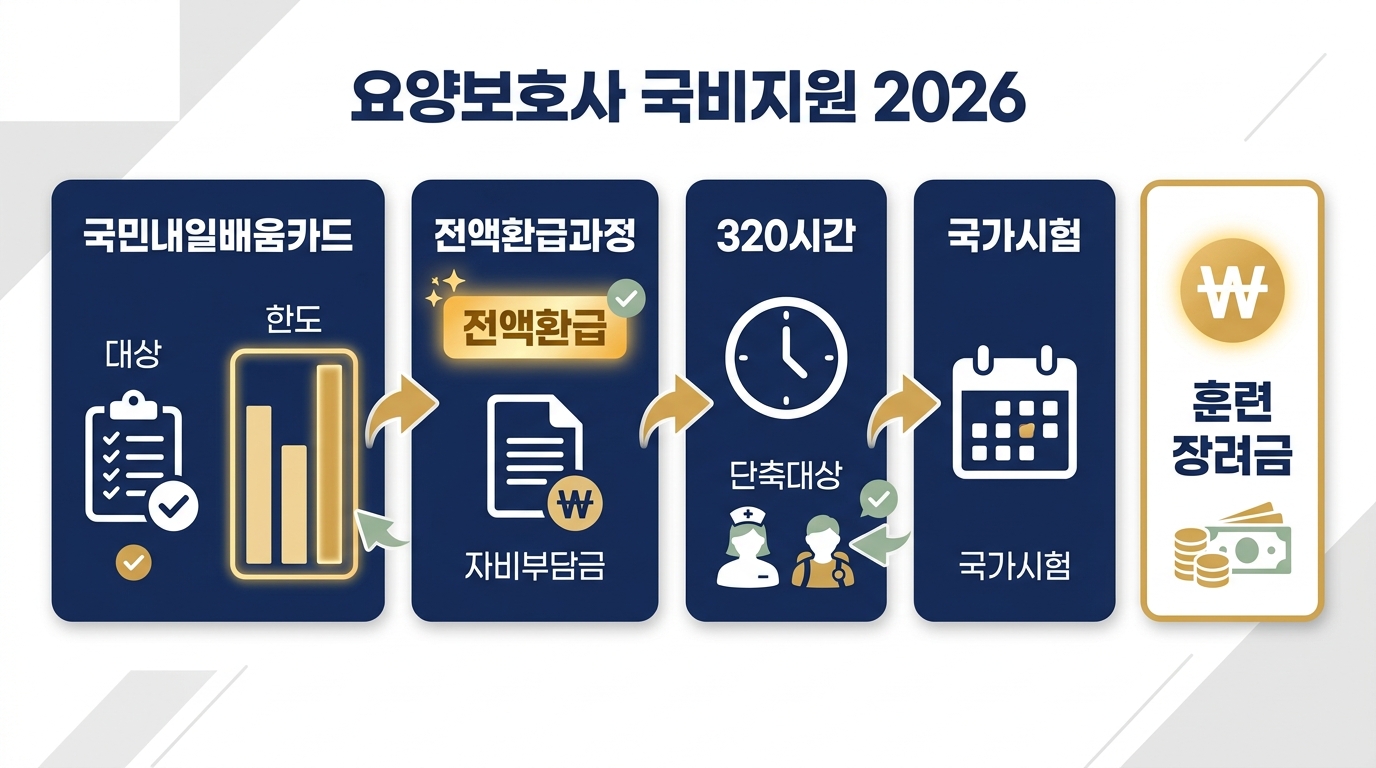 요양보호사 자격증 국비 지원 2026 — 내일배움카드 전액환급과 320시간 과정