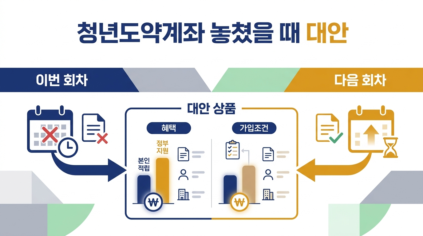 청년도약계좌를 놓쳤을 때 대안 — 이번 회차와 다음 회차, 대안 상품의 혜택·가입조건 비교