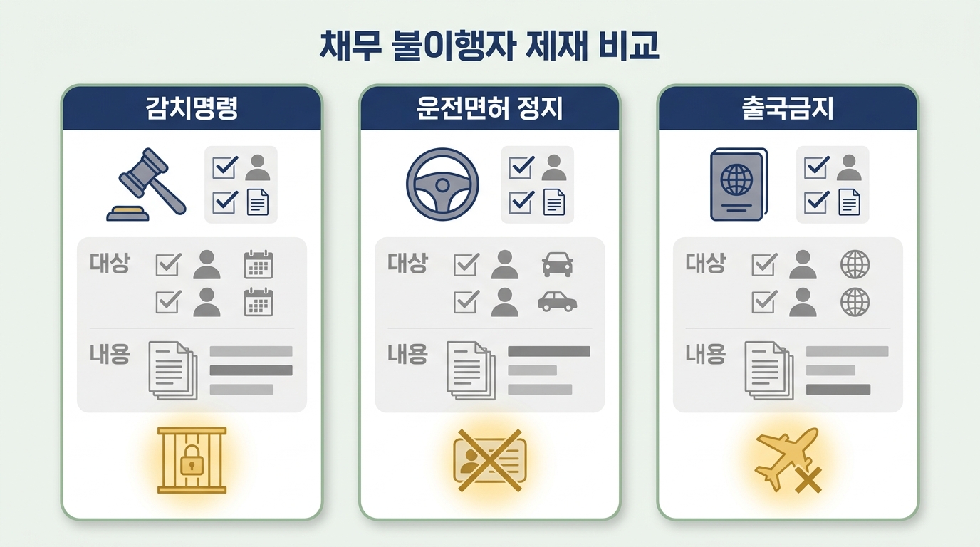 미지급 양육비 대응 단계 — 양육비 결정, 이행명령, 감치명령, 명단 공개·출국금지·면허 정지 요청으로 이어지는 제재 흐름도