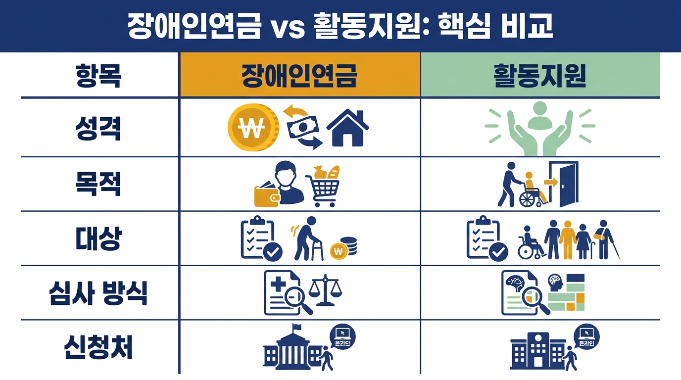 장애인연금 vs 활동지원 — 둘 다 받을 수 있나? 차이와 중복 정리