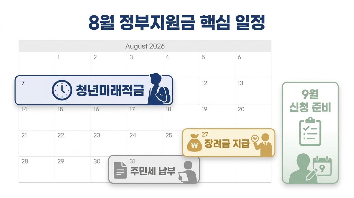 8월 정부지원금 신청 캘린더 2026 — 마감일 한눈에 정리