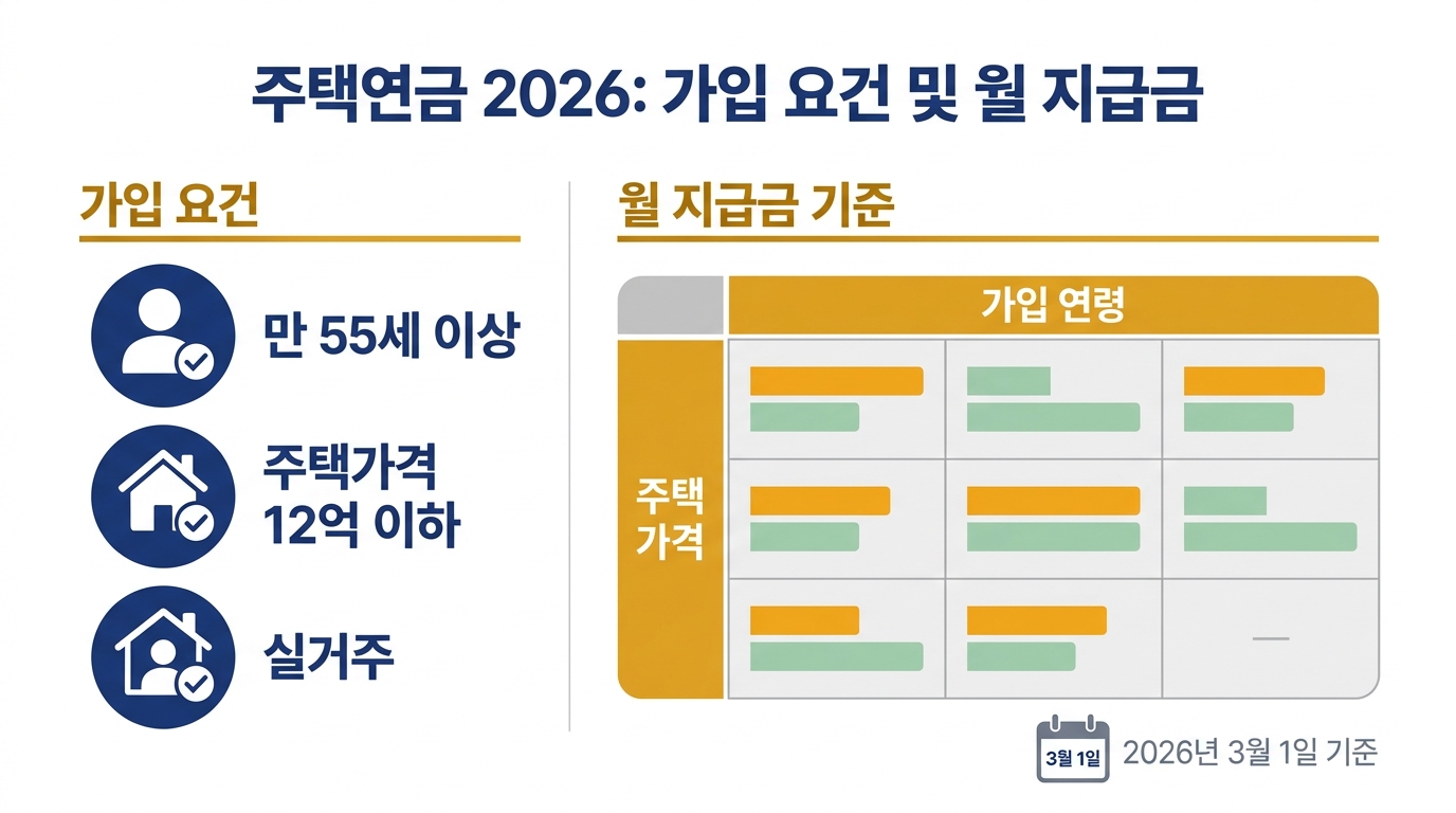 주택연금 2026 — 만 55세·공시가 12억, 월 지급금과 중도 해지 기준