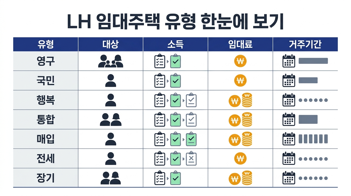 LH 임대주택 2026 — 7가지 유형별 자격·임대료·거주기간 총정리