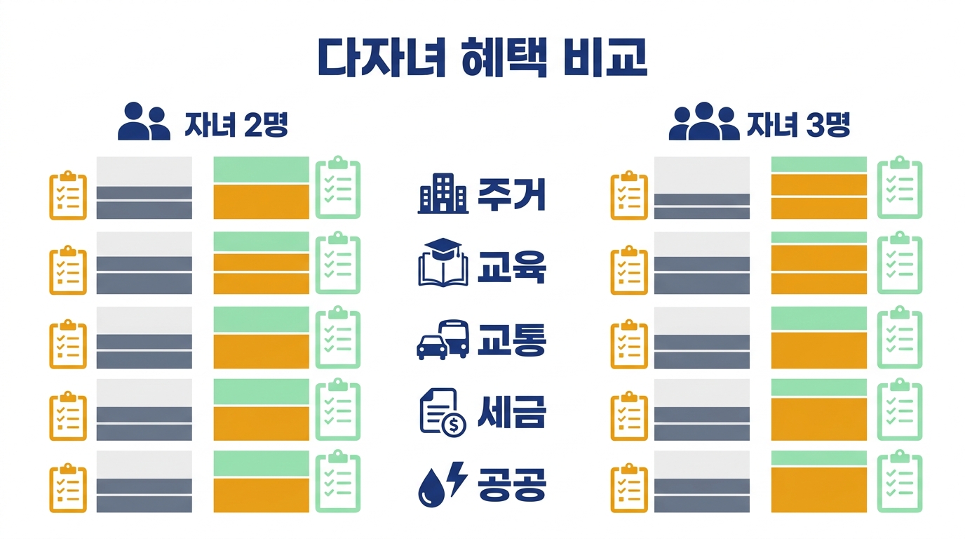 다자녀 혜택 30가지 — 자녀 2명·3명별 받을 수 있는 지원 정리