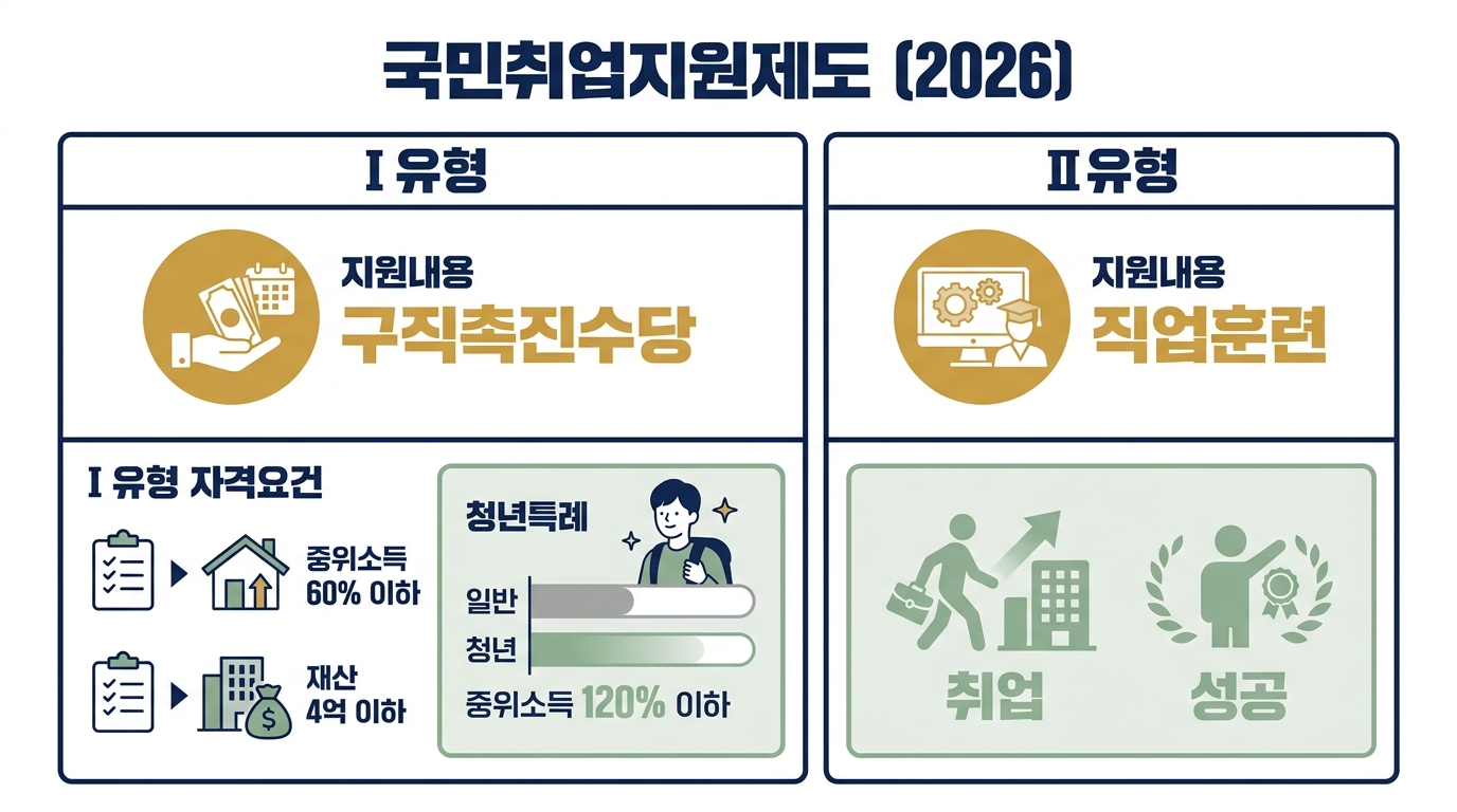 국민취업지원제도 2026 — Ⅰ·Ⅱ유형 차이와 월 60만원 구직촉진수당 자격