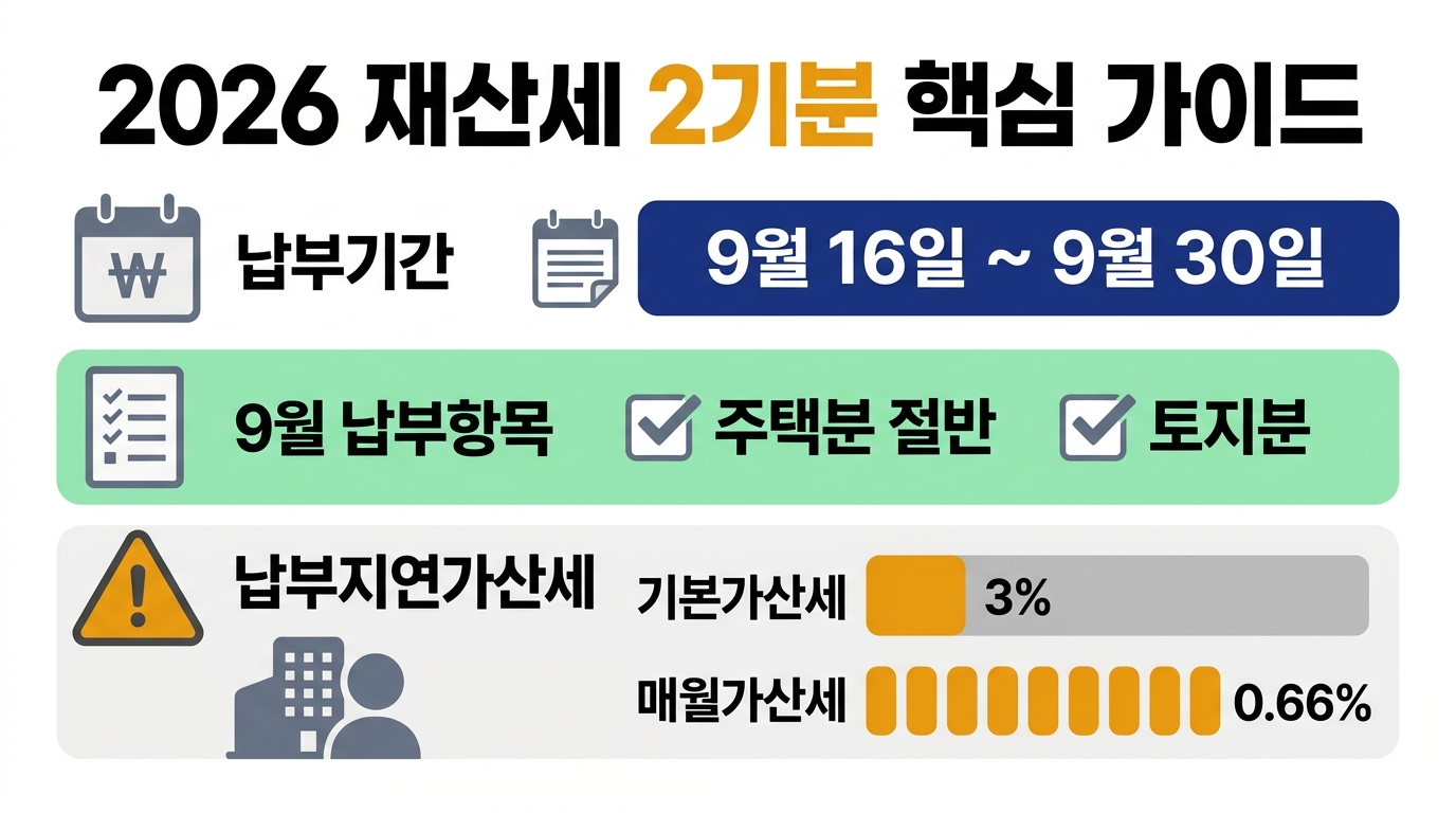 재산세 2기분 2026 — 9월 16~30일 납부, 분납·카드 납부·가산세 정리