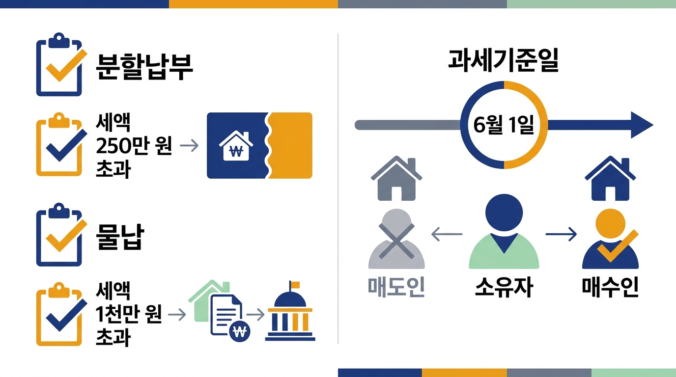 재산세 2기분 2026 — 분할납부·물납 세액 기준과 과세기준일 6월 1일 소유자 판정
