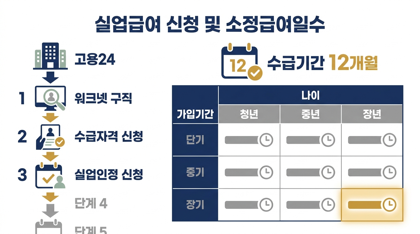 실업급여 2026 — 이직확인서 확인부터 구직등록·온라인 교육·고용센터 방문·실업인정까지 신청 단계 흐름도